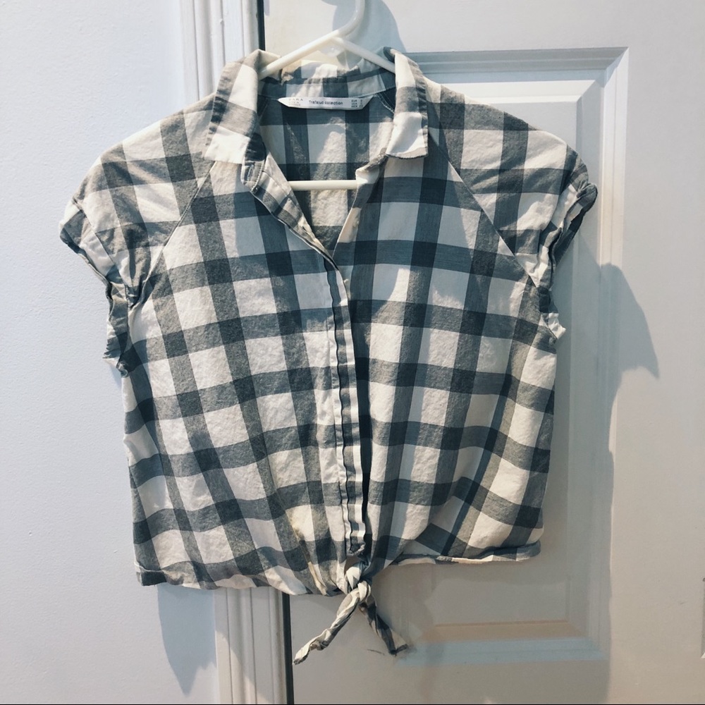 Zara crop plaid tee